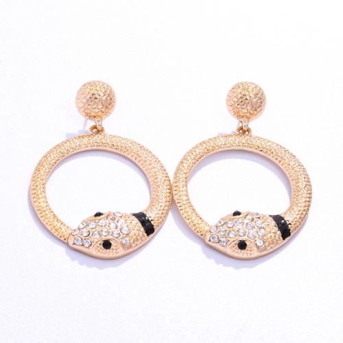 Pendientes de Aleación de Zinc, Serpiente, chapado en color dorado, Joyería & para mujer & con diamantes de imitación, libre de níquel, plomo & cadmio, 37x56mm, Vendido por Par