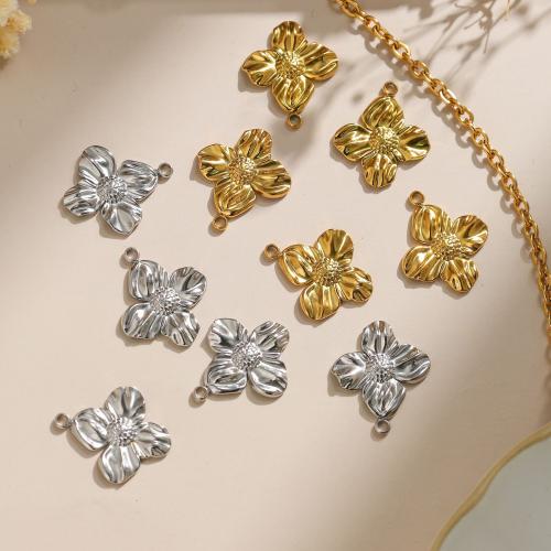 Stainless Steel Flower Pendant 304 Stainless Steel Vacuum Ion Plating DIY Sold By Bag