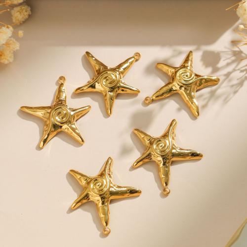 Stainless Steel Pendants 304 Stainless Steel Starfish plated DIY Sold By Bag