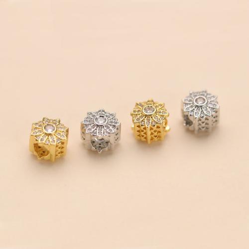 Cubic Zirconia Micro Pave Brass Beads Sunflower plated DIY & micro pave cubic zirconia nickel lead & cadmium free Sold By PC