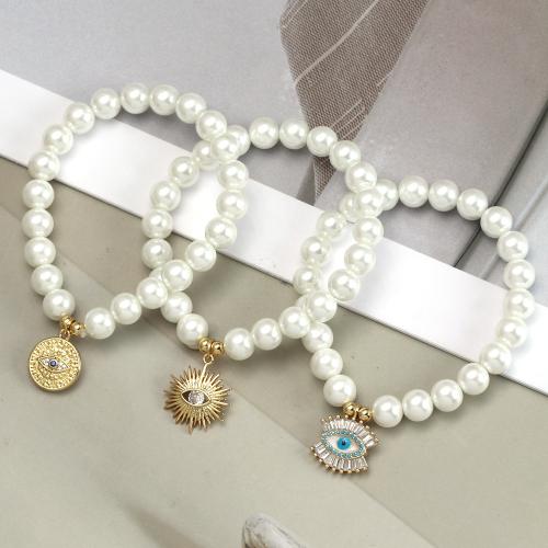 Shell Jewelry Bracelet Shell Pearl with Brass fashion jewelry & with rhinestone white nickel lead & cadmium free Sold By PC