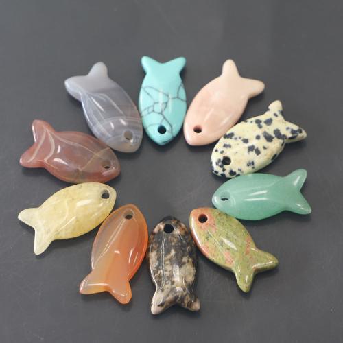 Gemstone Pendants Jewelry Natural Stone Fish DIY nickel lead & cadmium free Sold By PC