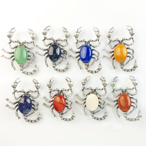 Bijoux Pendentifs en pierres gemmes, alliage de zinc, avec Pierre naturelle, scorpion, Placage de couleur argentée, DIY & différents matériaux pour le choix, plus de couleurs à choisir, protéger l'environnement, sans nickel, plomb et cadmium, 38x52mm, Vendu par PC