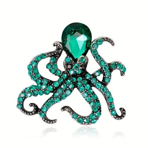 Zinc Alloy Brooches Octopus fashion jewelry & Unisex & with rhinestone Sold By PC