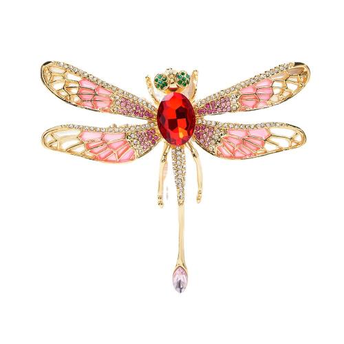 Zinc Alloy Brooches with Glass Dragonfly Vacuum Ion Plating for woman & enamel & with rhinestone Sold By PC