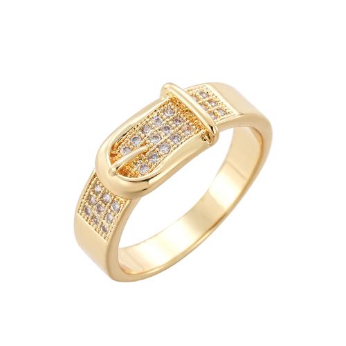 Kubieke Circonia Micro Pave Brass Ring, Messing, gold plated, verschillende grootte voor keus & micro pave zirconia & voor vrouw, wit, Verkocht door PC