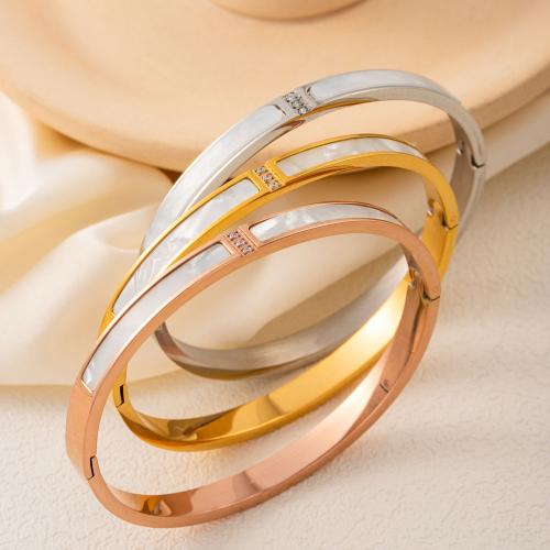 Stainless Steel Bangle 304 Stainless Steel with White Shell plated fashion jewelry & for woman & with rhinestone Sold By PC