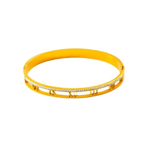 Stainless Steel Bangle 304 Stainless Steel plated for woman & with rhinestone & hollow Sold By PC