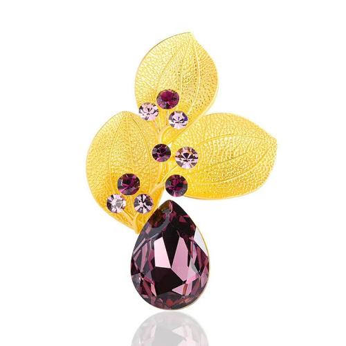 Zinc Alloy Brooches with Crystal Leaf plated fashion jewelry & for woman Sold By PC