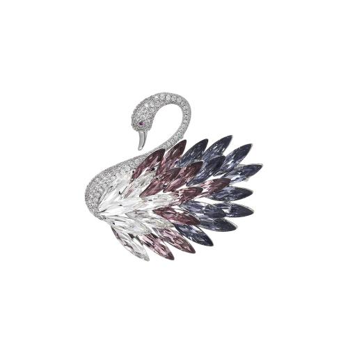 Crystal Brooch Brass with Austrian Crystal plated micro pave cubic zirconia & for woman silver color Sold By PC