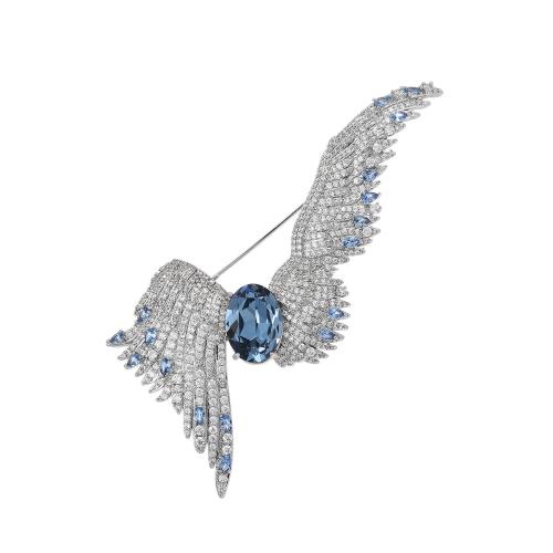 Crystal broche, Messing, met Oostenrijks kristal, plated, micro pave zirconia & voor vrouw, zilver, 74x66mm, Verkocht door PC