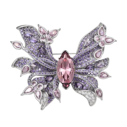 Crystal Brooch Brass with Austrian Crystal plated micro pave cubic zirconia & for woman silver color Sold By PC