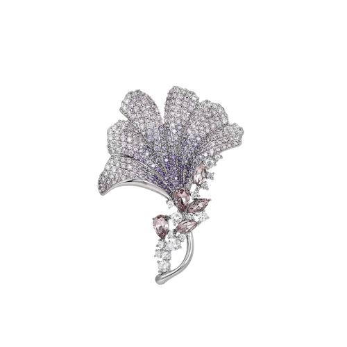 Fashion Broche Sieraden, Messing, plated, micro pave zirconia & voor vrouw, zilver, 51x39mm, Verkocht door PC