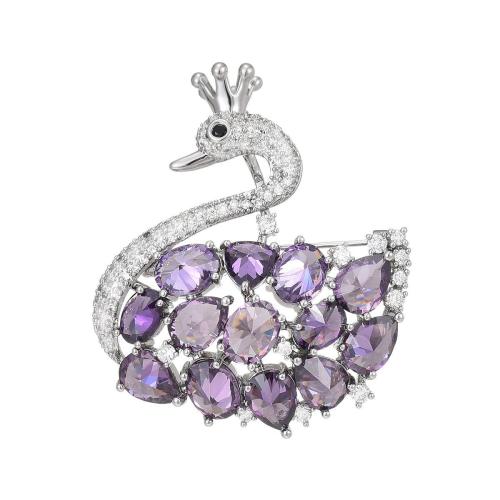 Fashion Broche Sieraden, Messing, plated, micro pave zirconia & voor vrouw, zilver, 42x36mm, Verkocht door PC