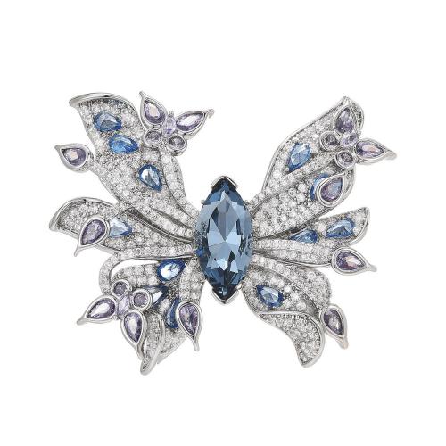 Crystal broche, Messing, met Oostenrijks kristal, micro pave zirconia & voor vrouw, zilver, 42x52mm, Verkocht door PC