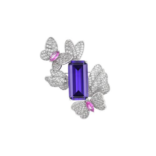 Crystal Brooch Brass with Austrian Crystal micro pave cubic zirconia & for woman silver color Sold By PC