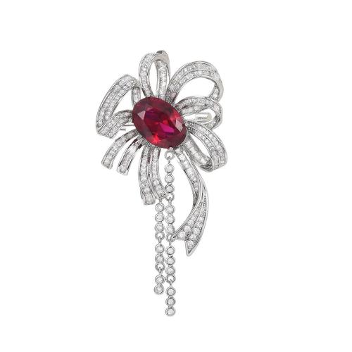 Fashion Broche Sieraden, Messing, micro pave zirconia & voor vrouw, zilver, 61x29mm, Verkocht door PC