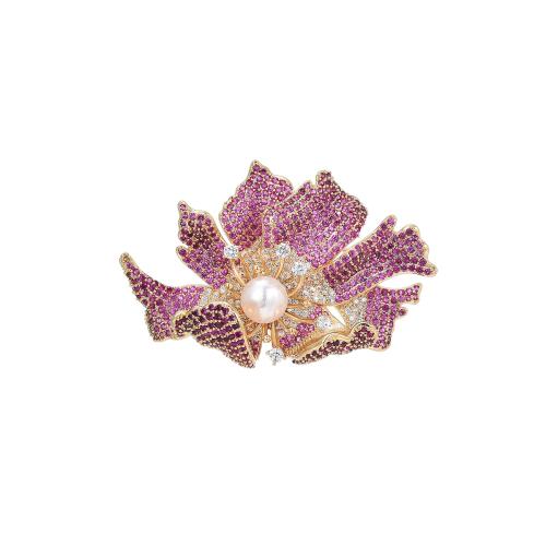 Fashion Broche Sieraden, Messing, met Zoetwater Parel, plated, micro pave zirconia & voor vrouw, gouden, 36x54mm, Verkocht door PC