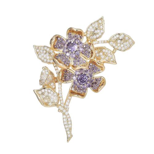 Broche bijoux de mode, laiton, Placage, pavé de micro zircon & pour femme, argent, 53x34mm, Vendu par PC