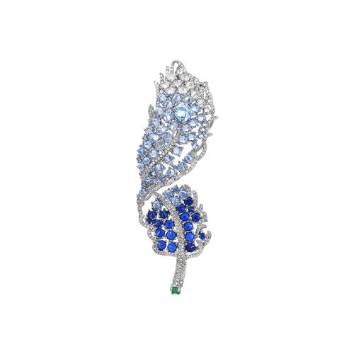 Fashion Broche Sieraden, Messing, plated, micro pave zirconia & voor vrouw, zilver, 80x28mm, Verkocht door PC