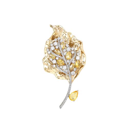 Fashion Broche Sieraden, Messing, plated, micro pave zirconia & voor vrouw, gouden, 64x33mm, Verkocht door PC