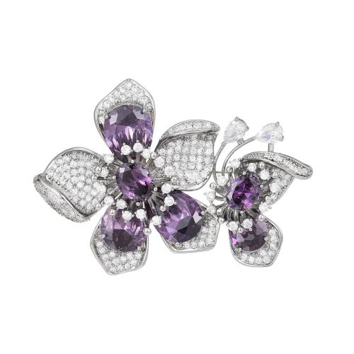 Fashion Broche Sieraden, Messing, plated, micro pave zirconia & voor vrouw, zilver, 39x55mm, Verkocht door PC