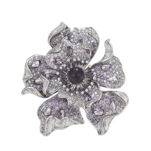 Fashion Broche Sieraden, Messing, micro pave zirconia & voor vrouw, zilver, 50x45mm, Verkocht door PC