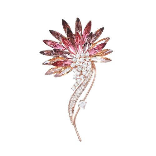 Crystal Brooch Brass with Plant ink & Austrian Crystal plated micro pave cubic zirconia & for woman rose gold color Sold By PC