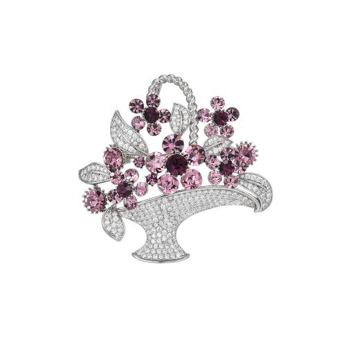 Crystal Brooch Brass with Austrian Crystal plated micro pave cubic zirconia & for woman silver color Sold By PC