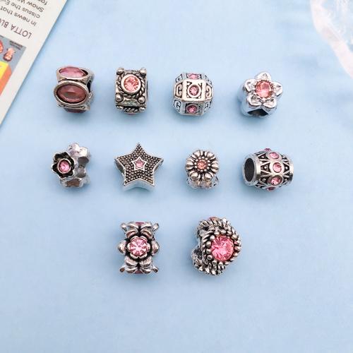 Zinc Alloy Large Hole Bead plated random style & DIY & with rhinestone Sold By Bag