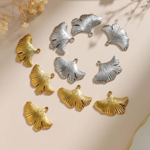 Stainless Steel Pendants 304 Stainless Steel Ginkgo Leaf Vacuum Ion Plating DIY Sold By Bag