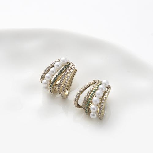 Trendy ear cuffs, Messing, voor vrouw & met zirkonia, gemengde kleuren, 12.79x14.48mm, Verkocht door pair