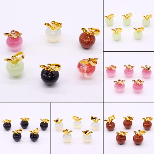 Gemstone Pendants Jewelry Natural Stone with Zinc Alloy Apple DIY nickel lead & cadmium free Sold By PC