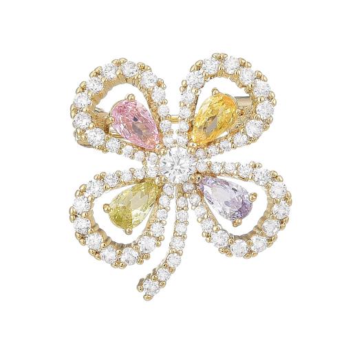 Cubic Zirconia Brooch Brass plated micro pave cubic zirconia & for woman golden Sold By PC