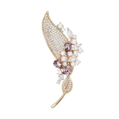 Cubic Zirconia Brooch Brass plated micro pave cubic zirconia & for woman golden Sold By PC