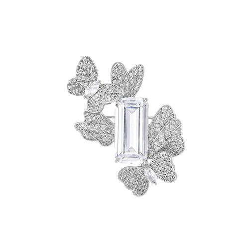 Cubic Zirconia Brosch, Mässing, plated, micro bana cubic zirconia & för kvinna, silver, 49x35mm, Säljs av PC