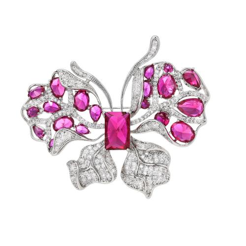 Cubic Zirconia Broche, metal, chapado, micro arcilla de zirconia cúbica & para mujer, plateado, 49x58mm, Vendido por UD