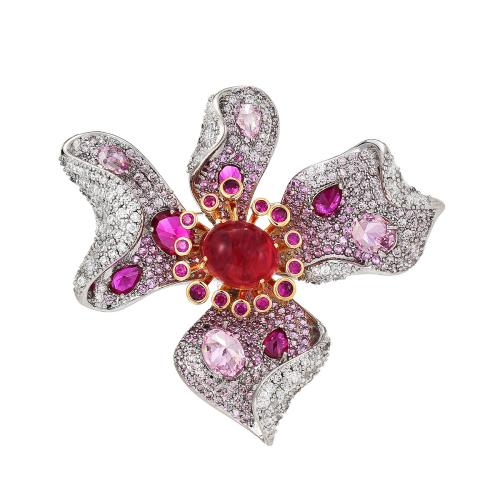 Broche zircon, laiton, Placage, pavé de micro zircon & pour femme, argent, 54x55mm, Vendu par PC