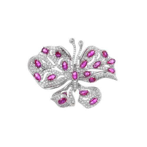 Cubic Zirconia Broche, metal, chapado, micro arcilla de zirconia cúbica & para mujer, plateado, 38x48mm, Vendido por UD