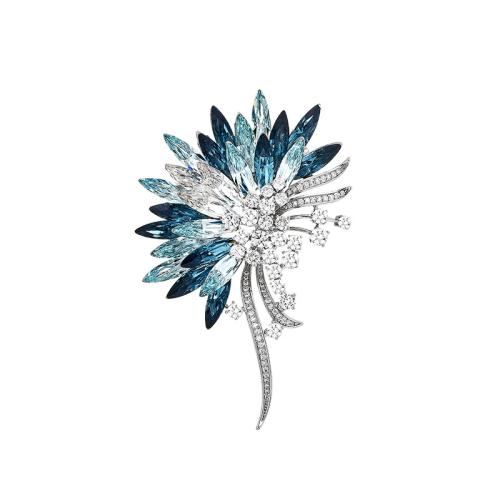 Crystal Brooch Brass with Austrian Crystal plated micro pave cubic zirconia & for woman silver color Sold By PC