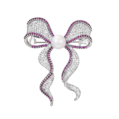 Cubic Zirconia Spilla, ottone, with Shell Pearl, placcato, Micro spianare cubic zirconia & per la donna, argento, 47x37mm, Venduto da PC