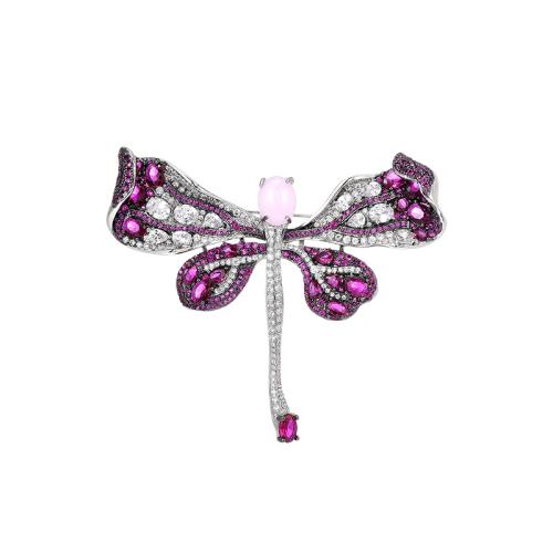 Zirkoon Broche, Messing, plated, micro pave zirconia & voor vrouw, zilver, 56x67mm, Verkocht door PC