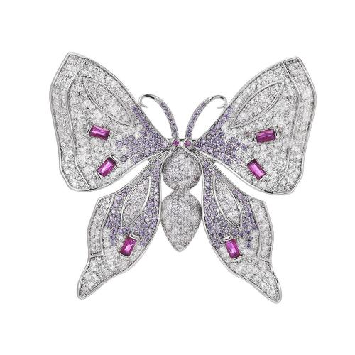 Cubic Zirconia Spilla, ottone, placcato, Micro spianare cubic zirconia & per la donna, argento, 48x51mm, Venduto da PC