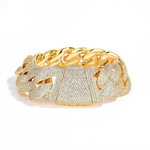 Brass Bracelet plated & micro pave cubic zirconia & for man Sold By PC