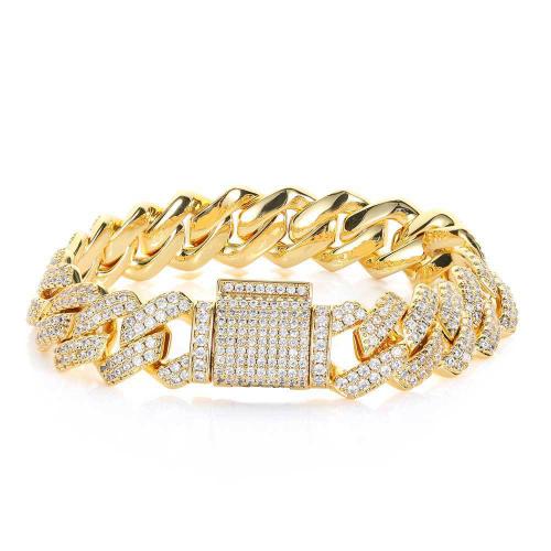 Brass Bracelet plated & micro pave cubic zirconia & for man Sold By PC