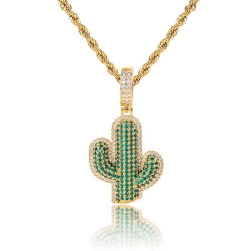 Copper Necklace Opuntia Stricta plated French Rope Chain & micro pave cubic zirconia & for man Length Approx 24 Inch Sold By PC