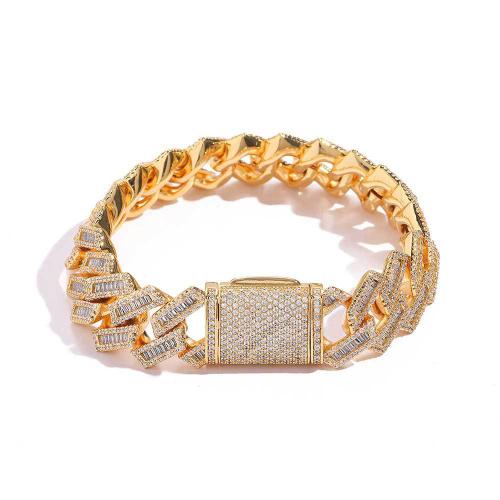 Brass Bracelet plated & micro pave cubic zirconia & for man Sold By PC