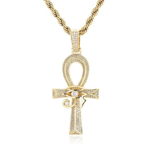 Copper Necklace Cross plated French Rope Chain & Unisex & micro pave cubic zirconia Length Approx 24 Inch Sold By PC