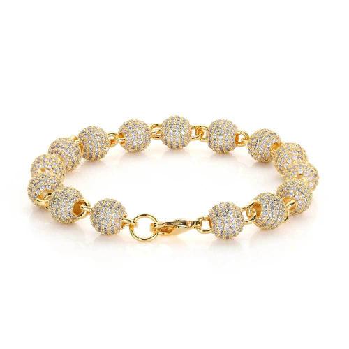 Brass Bracelet Round plated Unisex & micro pave cubic zirconia Sold By PC