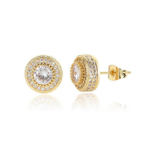 Copper Stud Earring Round plated Unisex & micro pave cubic zirconia Sold By Pair